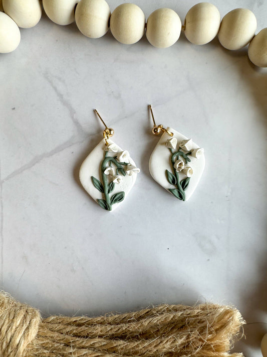 May (Lily of the Valley) Clay Earrings: Silver Ball Studs