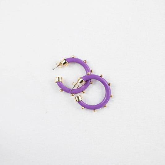Small Hoop Earrings - Purple with Gold