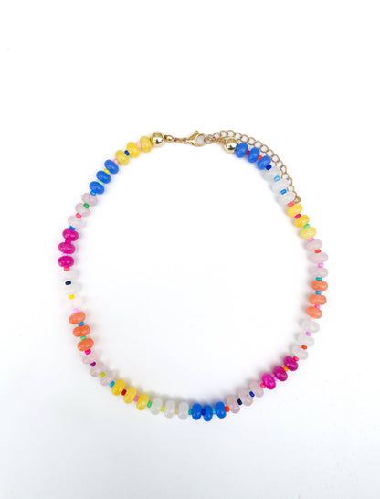 Party Loop - Rainbow Gemstone Bead Necklace
