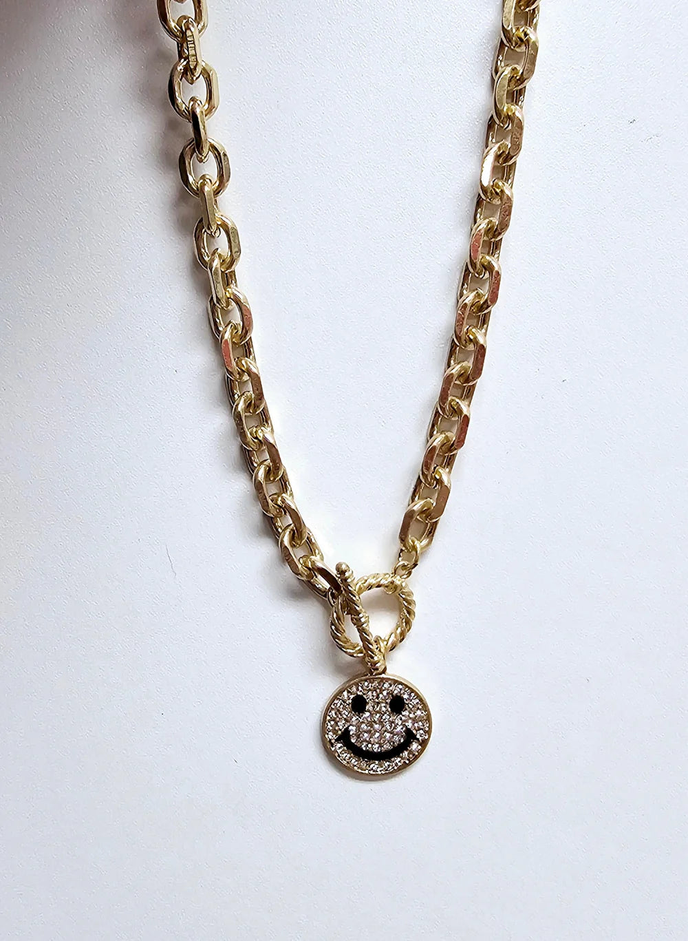 Gold Rhinestone Smiley Face Necklace